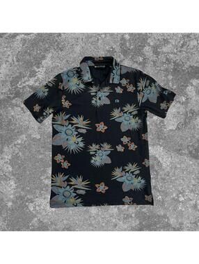 TravisMathew Black Floral Polo Shirt Mens Small Golf Casual Stretch